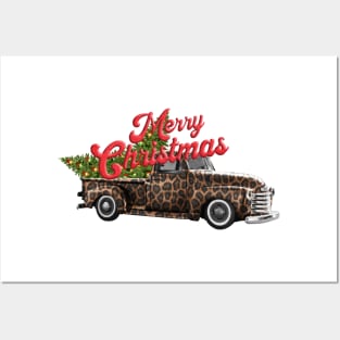 Merry Christmas. Vintage van. Posters and Art